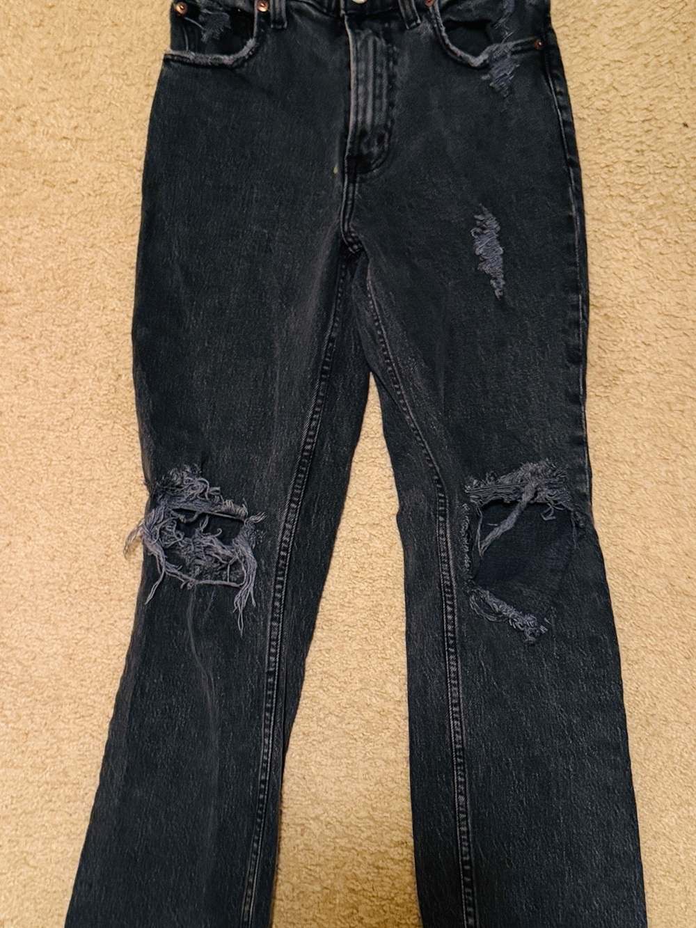 Abercrombie & Fitch Black Distressed Straight-Leg Jeans